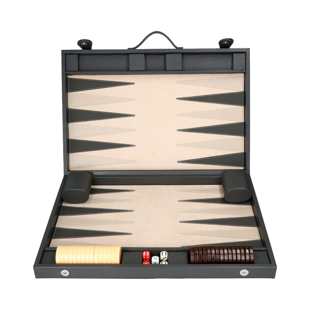 Grand Backgammon Philos 46.5x28cm Gris - Faux Cuir, Neuf
